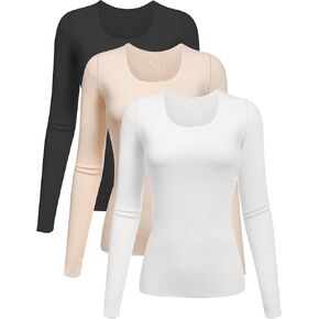 YYA 3 Piece Basic Long Sleeve Shirts for Women Thermal Warm Tops Crew Neck Stretch Fitted Undershirts Layer Tee S-XL