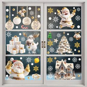 Snowflake Christmas Window Stickers, 10 Sheet White Window Clings PVC Staic Stickers Decor for Doors, Shop Windows, Glass Fronts, Christmas Decoration Reusable