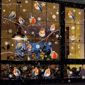 iMagitek Winter Birds Pine Tree Branch Window Clings, Christmas Snowflake Birds Window Stickers for Christmas Holiday 2025 New Year Living Room Home Kitchen Decor