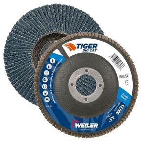 Weiler 50803V 4-1/2" Big Cat Abrasive Flap Disc, Flat (TY27), Phenolic Backing, 40Z 7/8" Arbor Hole, Vending Ready (Pack of 5)