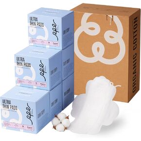 100% Organic Pads for Women, Ultra Thin Feminine Pads with Wings, Unscented Period Pads, Regular Absorbency Sanitary Pads, Organic Cotton Pads Menstrual (Regular, Size 3, 108 Count)