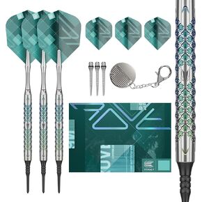 TARGET Darts Rove Soft Tip Darts, 90% Tungsten Dart Set | Green & Silver Darts, Darts Set with Pixel Tips, Electronic Darts, Soft Tip Darts | Barrel 10 – 18G/20G