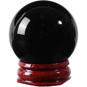 mookaitedecor Natural Black Obsidian Crystal Ball with Stand, 35-40 mm Decorative Stone Sphere Ball Sculpture Figurine for Feng Shui Meditation Divination Home Decor