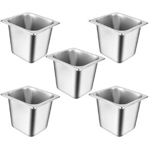 5 Pack Stainless Steel Hotel Pans，1/3 Size，6"" Deep Steam Table Pan，Commercial Food Storage Containers Stackable Metal Steamer Pan for Hotel Restaurant Buffet Party (1/3 Size x 6" Deep)