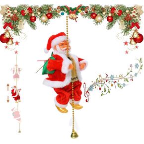 Santa Claus Musical Climbing Ladder, Electric Christmas Climbing Santa Ladder Decoration Climbing Santa Claus Doll Toy with Christmas Music, Climbing Santa Ladder for Home Party Wall Tree Decoration