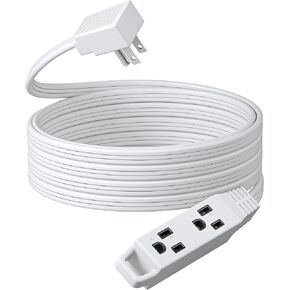 DEWENWILS 3 Outlet Extension Cord with Flat Plug, 25 FT 16/3 Awg Grounded Power Cable for Indoor Use, SPT-3 Cord, White, ETL Listed, 1 Pack