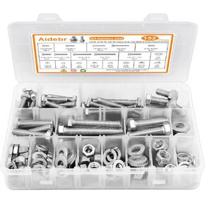 مجموعة متنوعة من الصواميل والبراغي ذات الرأس السداسي من الفولاذ المقاوم للصدأ، مجموعة متنوعة من 152 قطعة من البراغي 1/4-20، 5/16-18،3/8-16 ومسامير صواميل متنوعة ومجموعة متنوعة من غسالة القفل المسطحة والزنبركية مع حقيبة تخزين in Kuwait