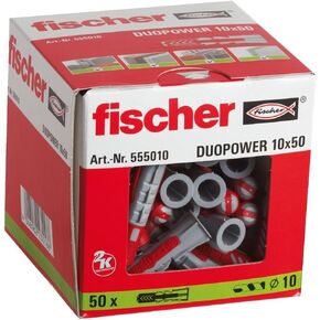 fischer DuoPower 10x50mm Powerful Universal Plug Intelligent 2-Component Technology for Fastenings in Concrete, Bricks, Gypsum Plasterboard