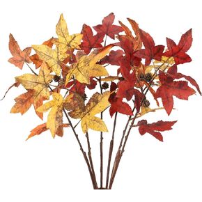 2PCS Artificial Silk Maple Leaf Shrubs Fake Fall Bushes Autumn Faux Plants for Indoor Outdoor Home Kitchen Living Room Dining Table Centerpieces Decorations