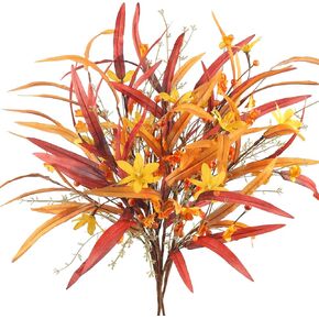 2PCS Artificial Silk Maple Leaf Shrubs Fake Fall Bushes Autumn Faux Plants for Indoor Outdoor Home Kitchen Living Room Dining Table Centerpieces Decorations
