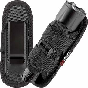 [NEW 2024] TH2C Compact Tactical Flashlight Holster Improved Closed-end with Metal Belt Clip for Duty Belt Pouch Stretchable Holder for Police Military Security Belt