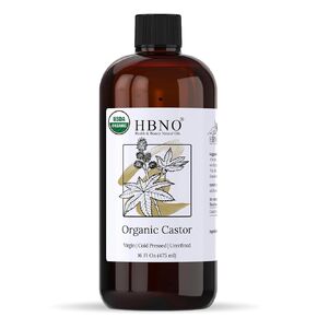 HBNO® California Bottled Organic Castor Oil 32 fl oz (950 ml) - USDA Certified Organic Hexane Free Castor Oil - Castor Oil Organic Cold Pressed Unrefined Glass Bottle for Eyelashes, Face, Hair & Skin