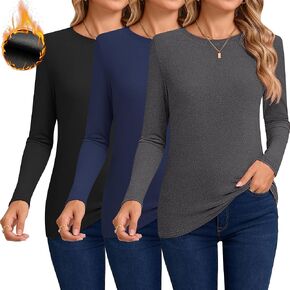 Huukeay 3 Pack Women's Thermal Shirts Long Sleeve De Velvet Lined Underwear Tops Crew Neck Slim Fit Basic Base Layer Tee