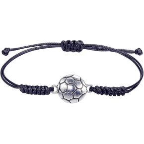 Football Rugby Bracelets Silver Plated Handmade Charm Basketball Baseball Volleyball Sport Balls Team Players Adjustable Braided Rope Bracelets for Women Men Sports Fans Fashion Jewelry Gifts