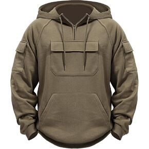 C-ZOFEK Men's Cargo Hoodie Tacktical Sweatshirt Quarter-Zip Pullover