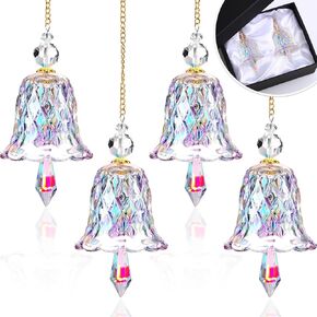 Maxcheck 4 Packs Christmas Bell Ornaments Glittering Christmas Ornaments Christmas Tree Crystal Glass Bell Charms Gifts for Christmas Xmas Tree Window Room Wedding Decoration(Red and Green)