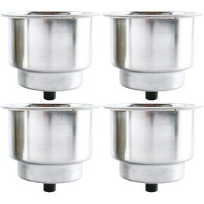 DasMarine Stainless Steel Cup Drink Holder with Drain for Marine Boat RV Camper (4 pcs)