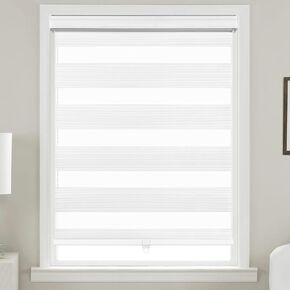 Allbright Cordless Free Stop Zebra Window Blinds 30" W×64" H, Dual Layer Roller Shade Room Darkening Sheer Shades, Light Filtering Window Shades, Easy to Install White