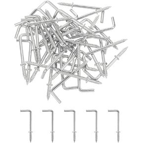 uxcell 100 Pcs L Shape Hooks, 1 1/4 Inch Right Angle Hooks Carbon Steel Small Screw in Hooks 7 Shape Right Angle Hook for Hanging, Black Bronze