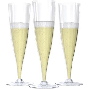 Mindful Design - 24 Pack Disposable Clear Champagne Flutes for Parties, Weddings, Mimosa Bars - Plastic Toasting Glasses With Mimosa Glasses