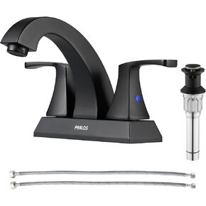 PARLOS 2 Handles Bathroom Faucet with Metal Pop-up Drain and Faucet Supply Lines, Brushed Gold, 1.2 GPM