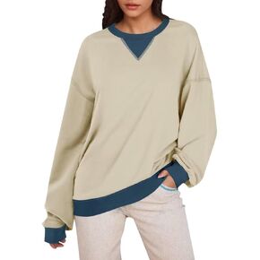 itnpbwus Women Color Block Sweatshirt Fall Oversize Crew Neck Pullover Long Sleeve Tops