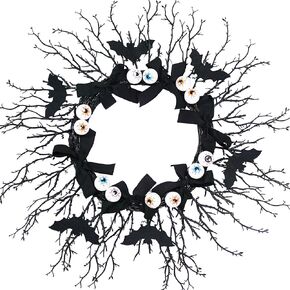 22 Inch Halloween Wreaths for Front Door Black Halloween Spider Wreath with LED Light Handmade Halloween Door Wreath Front Door Decor Wall Window Mantle Ambiance