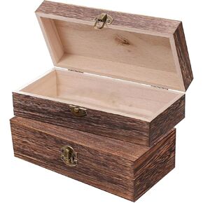 2PCS Wooden Box with Hinged Lid Small Wooden Box Vintage Wood Box Wooden Storage Box Keepsake Boxes with Lids Jewelry Box Wooden Gift Box Decorative Box 7.87 x 3.93 x 2.36 inch (Brown)