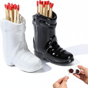 Cowboy Matches Box Holder Bathroom Western Decor Wooden Match Striker Cute Decorative Boot Cowgirl Aesthetic Coastal Bedroom Pink Candle Room Home Boots Ceramic Long Glass Black Jar Stick Gift (2pcs)
