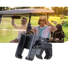 Golf Cart Phone Holder, Cell Phone Clamp Mount Compatible with iPhone 15 Pro Max/Smartphone for EZGO, Yamaha, Bike, Motorcycle, Boat, UTV (Rotatable Adjustable)