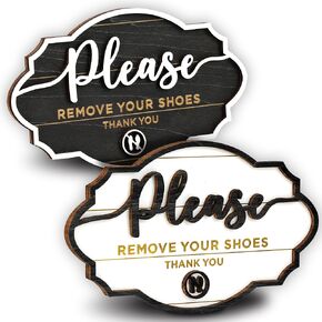Please Remove Your Shoes Sign - 2 Pack Take Your Shoes Off Sign For Front Door, No Shoes Sign For House, Take Off Shoes Sign Wooden Wall Hanging Signs For Home Office Decorations
