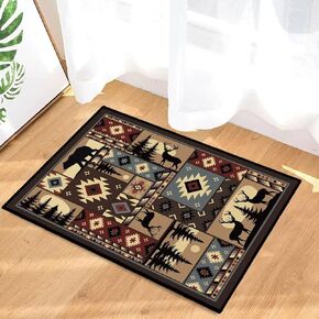 Rustic Cabin Wildlife Long Runner Rug 2x6 Throw Rug,Buffalo Plaid Bear Moose Deer Country,Vintage Area Rug Washable Hallway Rugs Non-Slip Floor Carpet Runner for Bedroom Laundry Room Entrance Door Mat