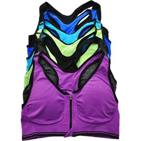 ToBeInStyle Women's 6 Pack Wirefree Seamless Sports Bra with Front-Zip Closure