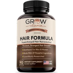 grow vitamin All in One Hair Formula for Men & Women - Advanced Hair Formula Includes Biotin, Saw Palmetto, DHT Blocker & Trace Minerals - Hair Supplement for Hair, Skin & Nails - 90 Capsules
