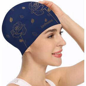 Jonhosoo Silicone Swim Cap for Women, Waterproof Long Hair Swimming Caps with Flower Printed