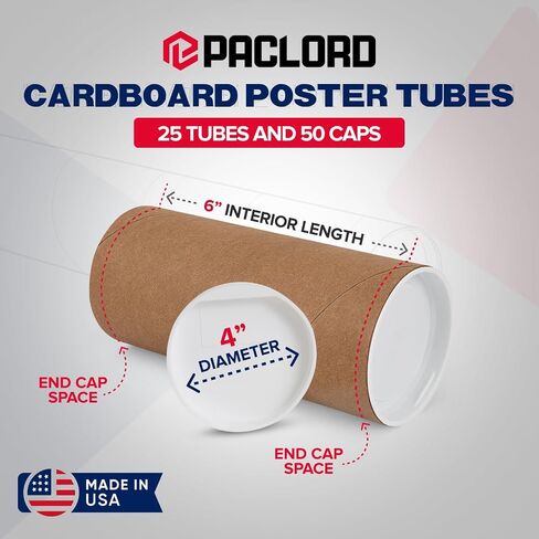 4" x 24" Reinforced Kraft Paper Mailing Tube (Case of 25) with 2 Caps for Each Tube – USPS Approved Poster Tube – Cardboard Tube for Shipping and Storing Posters, Prints, Artwork, Documents in Saudi Arabia