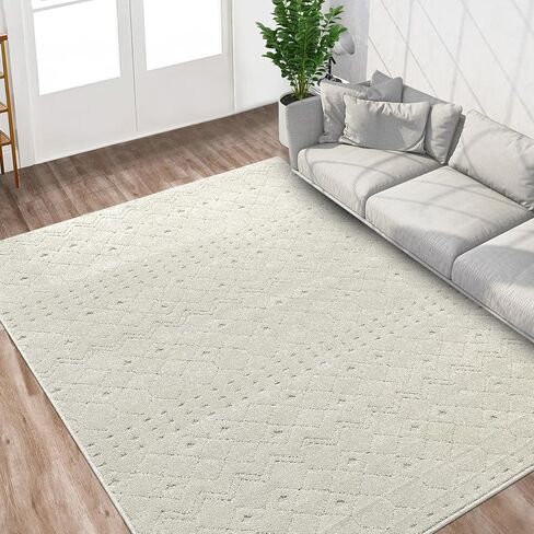 LUXLOOM Door Mat Indoor Entrance 3x5 Rug Beige Moroccan Small Rug High Low Pile Shag Rug Modern Non Slip Accent Throw Rugs for Bedroom Stain Resistant Carpet for Nursery Living Room 3'x5' Beige in Saudi Arabia