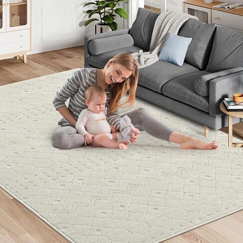 LUXLOOM Door Mat Indoor Entrance 3x5 Rug Beige Moroccan Small Rug High Low Pile Shag Rug Modern Non Slip Accent Throw Rugs for Bedroom Stain Resistant Carpet for Nursery Living Room 3'x5' Beige in Saudi Arabia