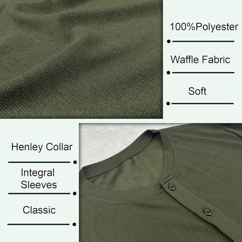 Muscle Cmdr Men's Lightweigt Waffle Henley Shirt Regular Fit Long&Short Sleeve Casual 3 Buton Placket Underwear in Saudi Arabia
