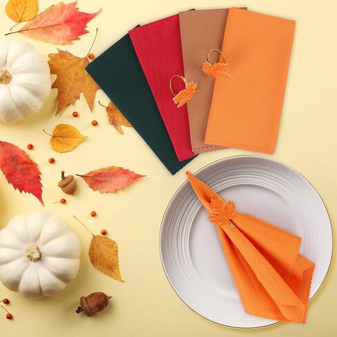 16 Pcs Autumn Maple Leaves Napkin Rings Set Include 8 Pcs Maple Shape Napkin Rings Holder and 8 Pcs Autumn Colored Collection Tabletop for Autumn Thanksgiving Dinner Party Table Decoration in Saudi Arabia