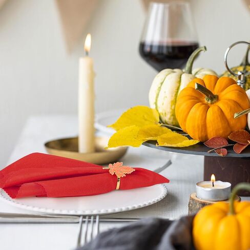 16 Pcs Autumn Maple Leaves Napkin Rings Set Include 8 Pcs Maple Shape Napkin Rings Holder and 8 Pcs Autumn Colored Collection Tabletop for Autumn Thanksgiving Dinner Party Table Decoration in Saudi Arabia