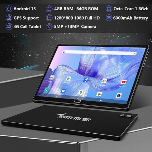 Newest 2024 Android 13 Tablet 10.1 Inch, Dual 4G Cellular Tablets with 64GB ROM+512GB Expandable, 3 In 1 Tablet with keyboard Mouse Pen-13MP Dual Camera,1080 FHD,Octa-Core,GPS/WIFI/Bluetooth(Silvery) in Saudi Arabia
