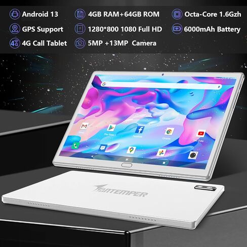 Newest 2024 Android 13 Tablet 10.1 Inch, Dual 4G Cellular Tablets with 64GB ROM+512GB Expandable, 3 In 1 Tablet with keyboard Mouse Pen-13MP Dual Camera,1080 FHD,Octa-Core,GPS/WIFI/Bluetooth(Silvery) in Saudi Arabia