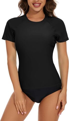 Bonneuitbebe Women's Swim Shirt UPF 50+ Short Sleeve Rash Guard UV Sun Protection Bathing Suit Top with Built in Bra in Kuwait