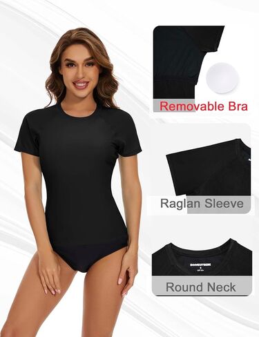 Bonneuitbebe Women's Swim Shirt UPF 50+ Short Sleeve Rash Guard UV Sun Protection Bathing Suit Top with Built in Bra in Kuwait