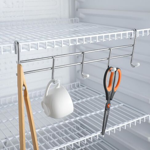 2 Pcs 5 Hook Attachment for Wire Shelving 1.5 x 12 x 4 Inch Hanging Hooks Rack Wire Chrome Plated Steel Shelf Accessories Metal Hook Bars for Storage Display Organizer(Silver) in Saudi Arabia
