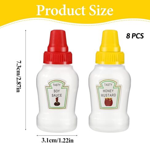 8 PCS Mini Ketchup Bottles, 25ml Portable Dressing Squeeze Containers with Sturdy Screw Cap, Mini Sauce Bottle for Bento Box Accessories, Small Condiment Bottles for Bento Box, Office, Picnic in Saudi Arabia