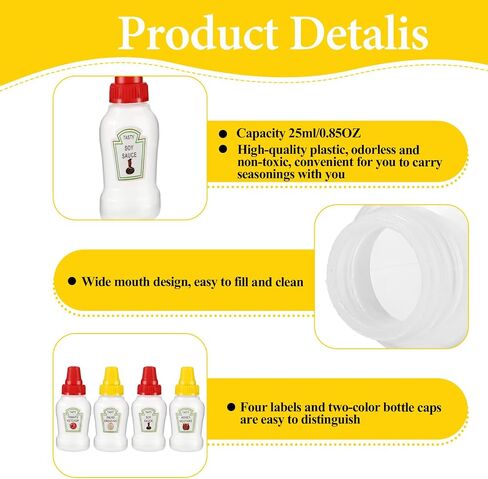 8 PCS Mini Ketchup Bottles, 25ml Portable Dressing Squeeze Containers with Sturdy Screw Cap, Mini Sauce Bottle for Bento Box Accessories, Small Condiment Bottles for Bento Box, Office, Picnic in Saudi Arabia