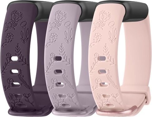 Meliya Floral Engraved Bands for Fitbit Luxe Bands Women Men, 3 Pack Soft Silicone Straps Replacement Wristband for Fitbit Luxe Fitness Tracker in Saudi Arabia