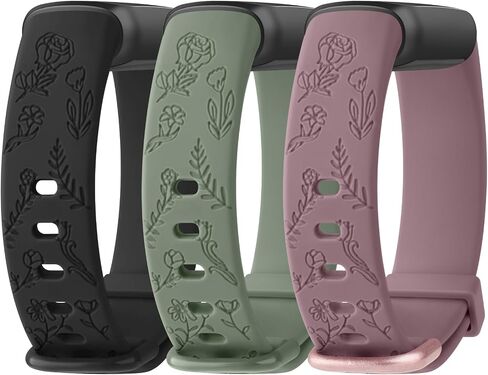 Meliya Floral Engraved Bands for Fitbit Luxe Bands Women Men, 3 Pack Soft Silicone Straps Replacement Wristband for Fitbit Luxe Fitness Tracker in Saudi Arabia